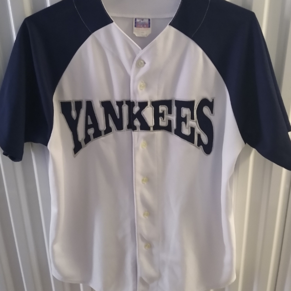 VTG NY Yankees Button Up Jersey Shirt Size Large